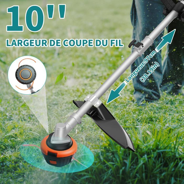 Débroussailleuse Sans Fil 4 En 1 Traumheim - Moteur Sans Balais 800W, 2 Batteries 4.0 Ah - Lames Nylon, Brosse, Trident, Scie Circulaire - 5