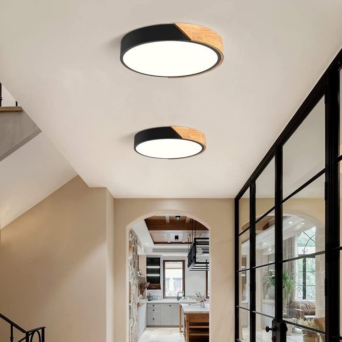 Plafonnier, Plafonnier LED, Lampe de Plafond moderne en bois Rond 24W  lumière blanche pour chambre/salle à mange/cuisine - Noir - Cdiscount Maison