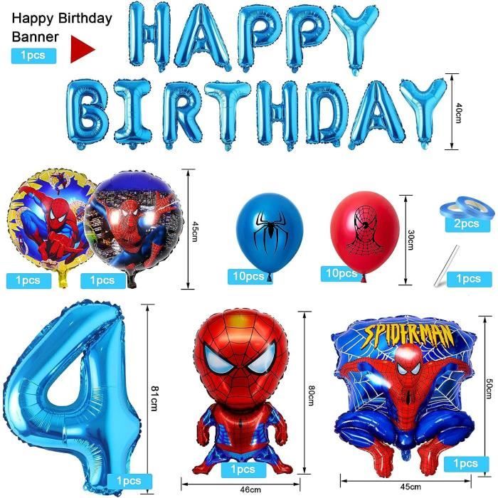 Decoration Anniversaire Garcon,Ballons Anniversaire 4 Ans,Deco Anniversaire  Spider Man,Helium Ballon Chiffre 4,Bannière [u9833] - Cdiscount Maison