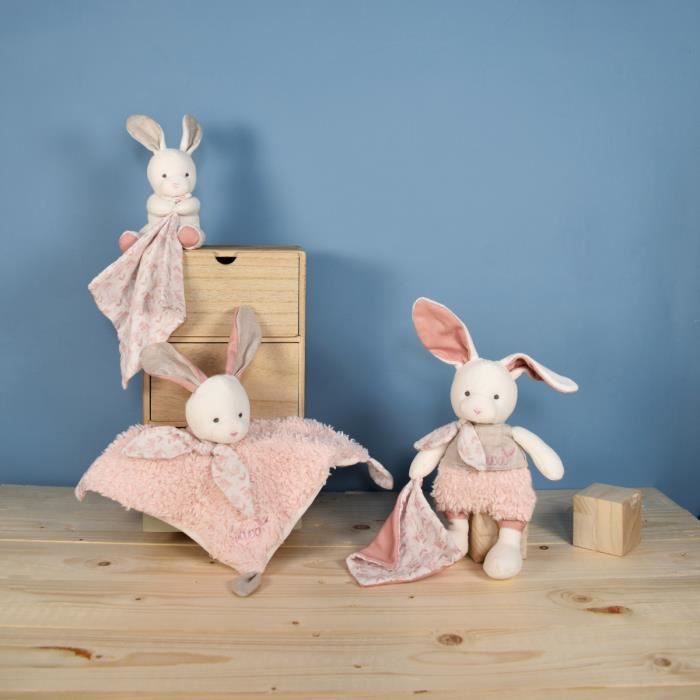 Plaid doux avec tête de lapin, double couche en 100% coton biologique, cadeau pour la naissance, garçon et fille (rose