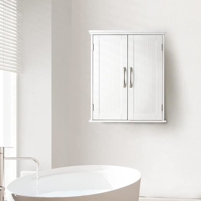 Armoires À Pharmacie Armoire Murale Bois Salle Bain Étagères Réglables Blanc Ehff0007