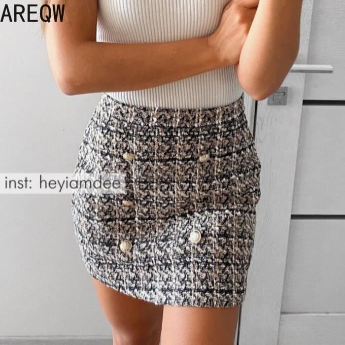 Jupe en Tweed pour femmes Type black Taille haute Double boutonnage Blanc Cdiscount Pret a Porter