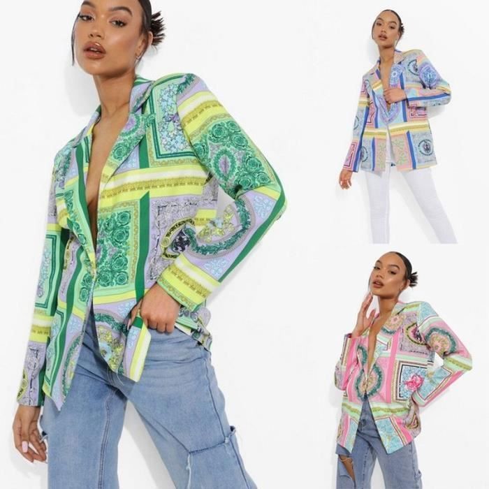 Manteau Veste Blazer color e carreaux pour femmes Streetwear