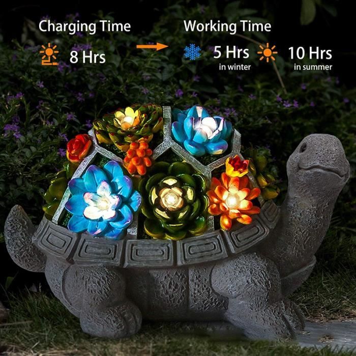 Figurine de jardin de tortue, décor extérieur étanche, statue solaire d'art  de jardin avec 7 LED, pour cour de pelouse
