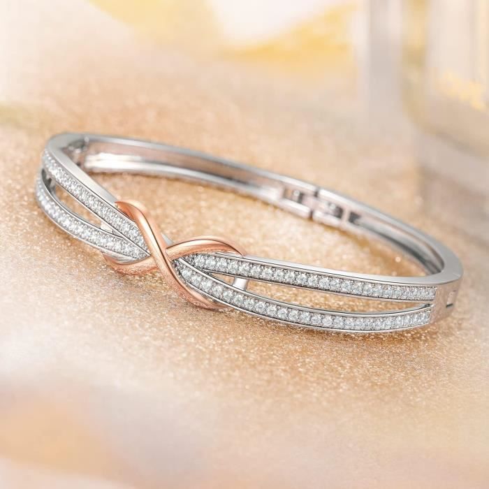 Angelady Bracelet Femme Infini 7in Plaqu Argent Bracelet Or Rose