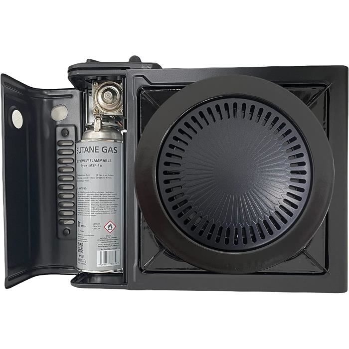 Réchaud-barbecue 2 En 1 Camping – 2,1 KW, Plaque Antiadhésive, Allumage Piézo, Compatible Bidon Butane, Pour Casseroles Jusqu’à 45 Cm