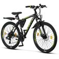 Licorne Bike Vélo VTT haut de gamme. (2 freins à disque) [26.00, Noir/Vert citron (2xFrein à disq]-2