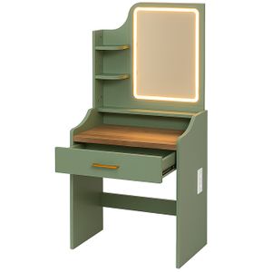 Coiffeuse Grace Vert Foncé Avec Miroir LED Et Tabouret Vicco