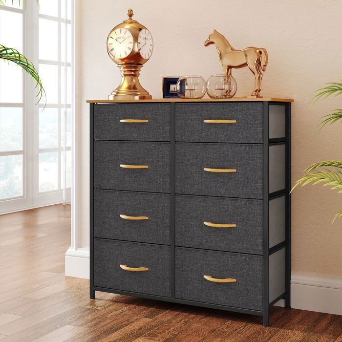 Commode YITAHOME 8 Tiroirs En Tissu – Meuble De Rangement Chambre, Acajou, Neuf