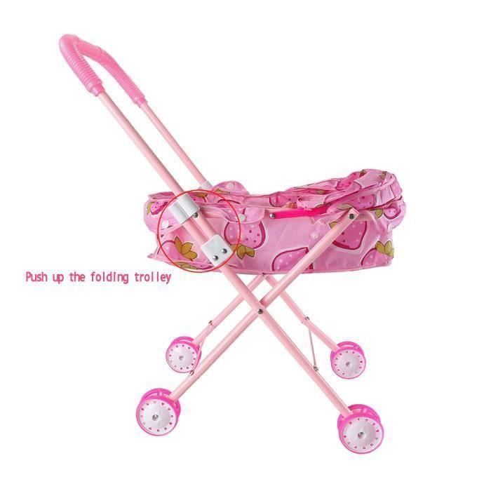 Poussette De Poupée Pliable à Motif Dessin Animé Avec Ceinture De Sécurité - Idéal Pour Filles