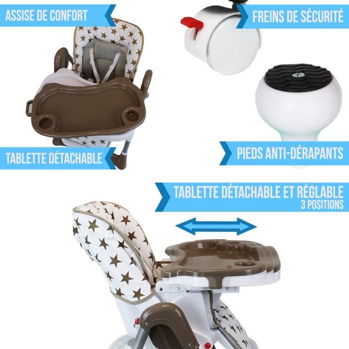 Chaise haute bébé pliable - MONSIEUR BEBE - Réglable hauteur, dossier et  tablette - Marron - Cdiscount Puériculture & Eveil bébé