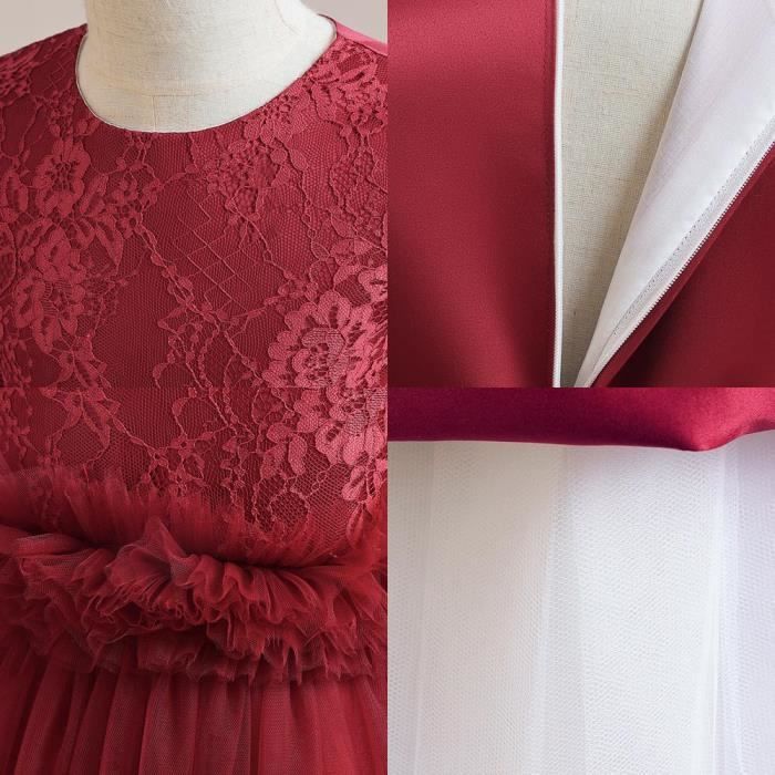 Robe Sorbet Fille – Rouge Canneberge – Taille 8 – Dentelle – Très Bon état – Concours/fête