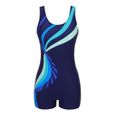 YONGHS-FR Femme Maillot de Bain 1 Pièce Combishort de Natation Bodysuit de Bain Swimwear S-XL Bleu marine-3