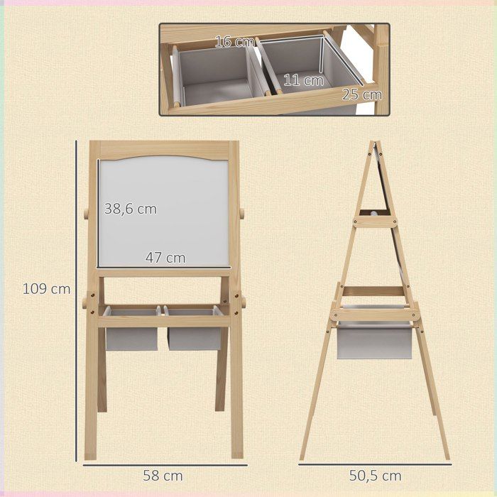 Chevalet enfant 3 en 1 tableau noir double face tableau blanc rouleau papier rangements rose | Leroy Merlin
