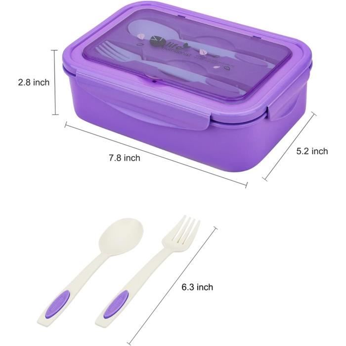 Lunch Box, Bote Djeuner En Plastique Pour Enfant Adulte, Bote Repas Avec  Trois Compartiments Et Des Couverts(fourchette Et Cuillre), Sans Bpa, Pour