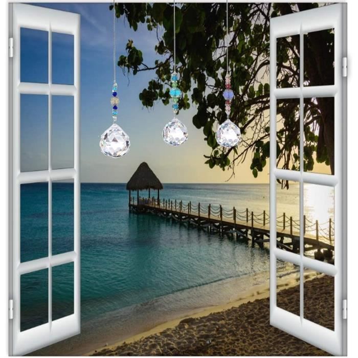 Attrape-Soleil Cristal 40cm - 2 Pendules Prisme Arc-en-Ciel - Déco Fenêtre Jardin Mariage