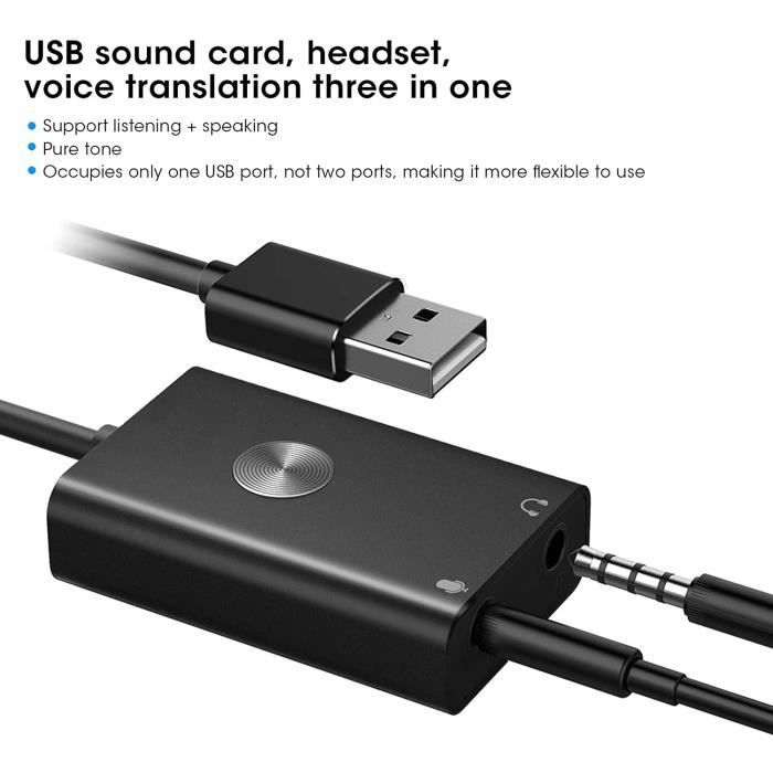 Carte son externe USB, Adaptateur USB de traducteur de Voix en Texte avec  Prise Casque 3,5 mm et Prise Micro, Prise en Charge de 90 - Cdiscount  Informatique