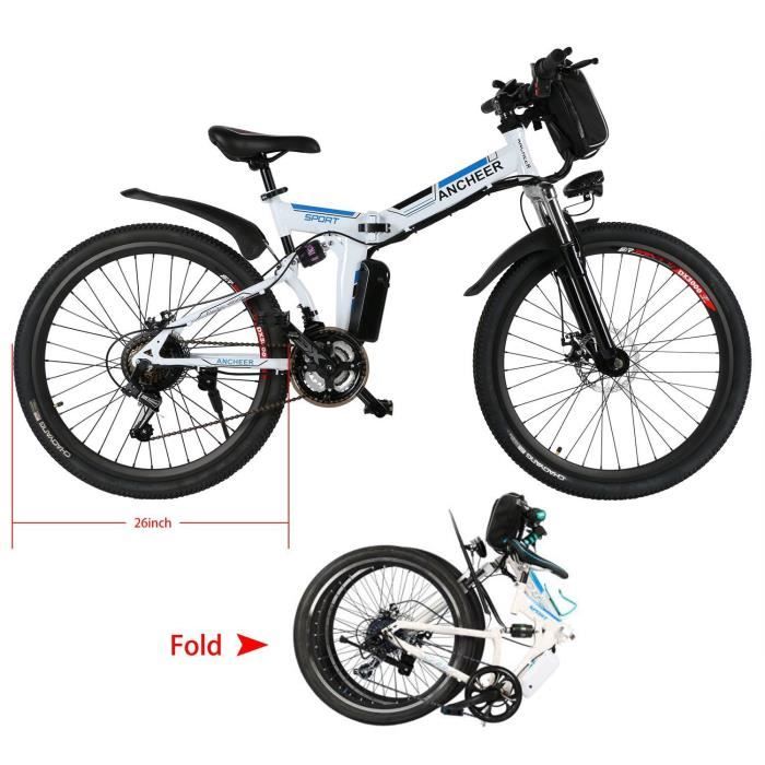ANCHEER 26 Velo electrique homme adulte VTT pliable velo de montagne blanc Cdiscount Sport