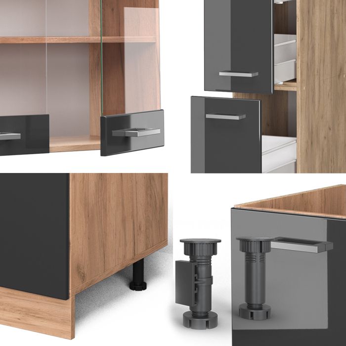 Vicco Cuisine R-Line, Chêne Doré/anthracite, 350cm Avec Armoire Haute Sans Pt 93186104