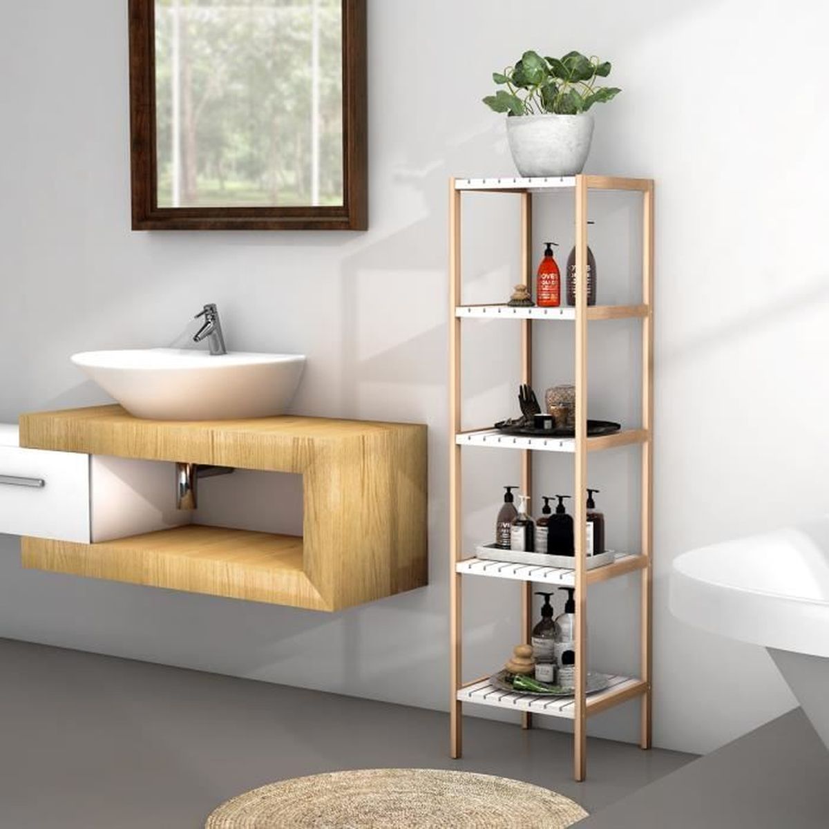 Etag re de Rangement 5 Niveaux en Bambou et MDF pour Etag re de Rangement 5 Niveaux en Bambou et MDF pour