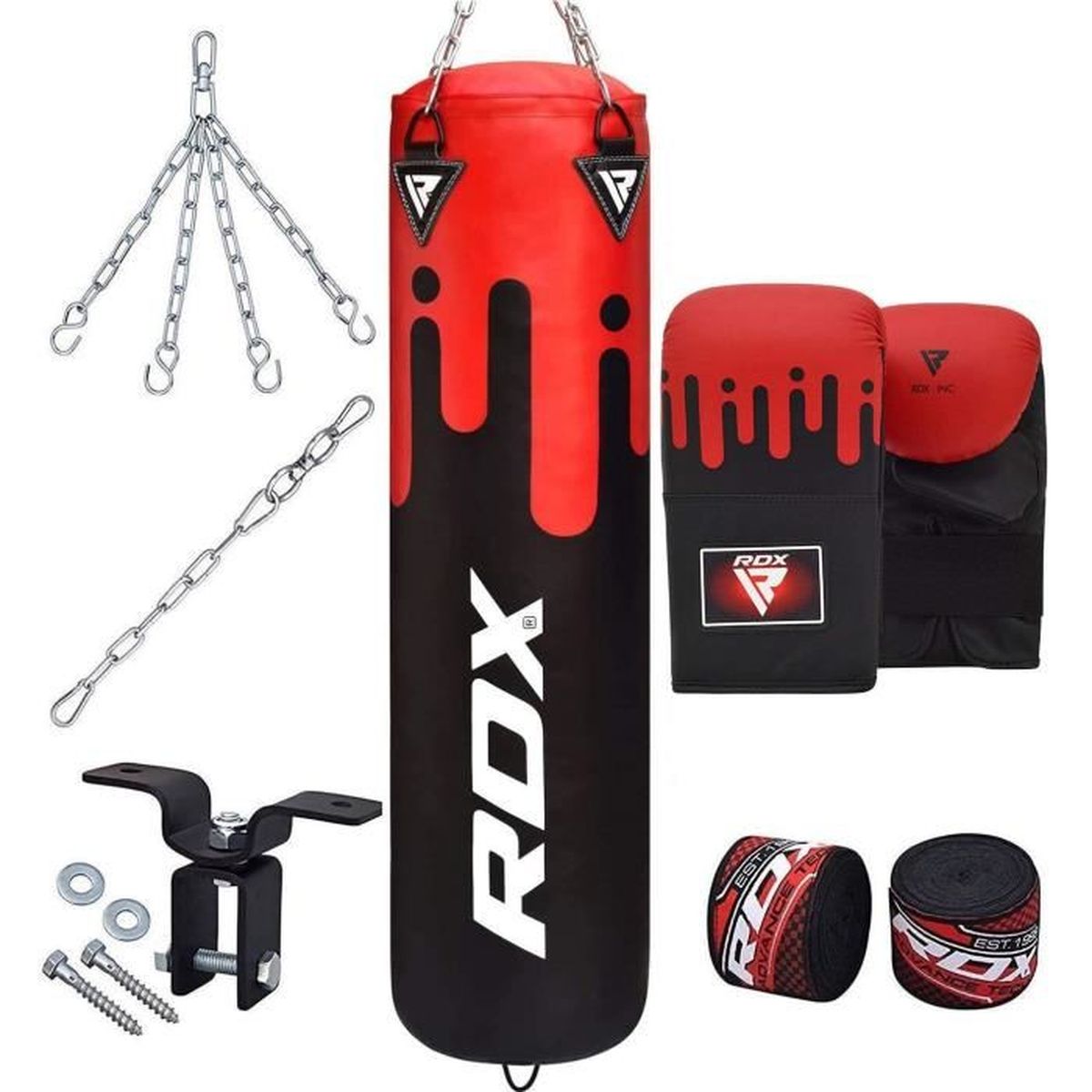 RDX RDX Sac de frappe Set Boxe Rempli MMA Gants d’entraînement Arts Martiaux 4FT 5FT 