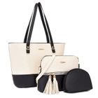 Sac à Main Femme - TSINCHIN - Ensemble 3 Pièces en Cuir PU - Noir Beige - Tote Crossbody Clutch