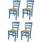 T M C S Tommychairs - Set 4 chaises cuisine CUORE, robuste structure en bois de hêtre peindré en aniline couleur bleue et assise en paille
