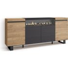 SKRAUT HOME Buffet, Bahut, Enfilade, 200x35x87cm, Meuble de séjour, 1feu électrique, Chêne et noir, RF2291