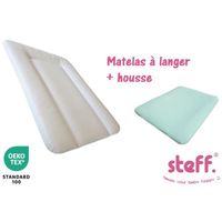 Steff - Matelas à langer blanc 50x70 cm + housse de matelas à langer vert menthe 50x70 cm - avec l'OEKO TEX label standard 100