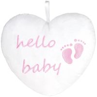 BRUBAKER Coeur en Peluche 'Hello Baby' - Rose - 25 cm - Coussin pour un bébé (fille) - Cadeaux de naissance