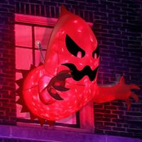 1,4m Halloween Gonflable Fantôme, Décoration Gonflable Suspendu de fenêtre avec Guirlande lumineuse LED rouge intégrée