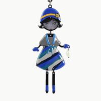 Collier sautoir créateur 'Lilipoupettes' (poupée articulée) bleu gris - 10x4 cm [R6262]