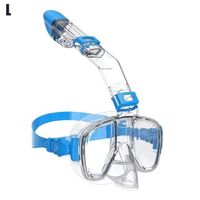Masque de plongée demi-visage complet panoramique à 180   avec support pour appareil photo anti-fuites pour adultes -Bleu-Taille L