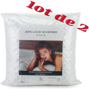 OREILLER offre 2 oreillers blanc Jean Louis Scherrer taille 60x60cm memoire de forme 