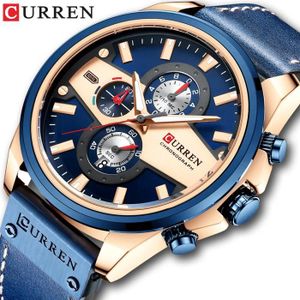 MONTRE CURREN Montres Homme Luxe Mode Quartz Montres Sportives Montre Homme Chronographe Cuir - Bleu