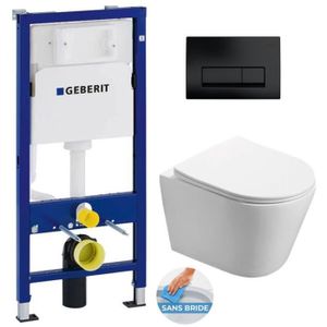 WC - TOILETTES Pack WC Bati-support Geberit + WC Swiss Aqua Technologies Infinitio sans bride + plaque Delta 50 noir mat