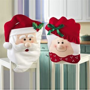 salle à manger Pour cuisine Wyi Lot de 4 housses de chaise en forme de bonnet de Père Noël Motif bonhomme de neige rouge Décorations de Noël Non tissées