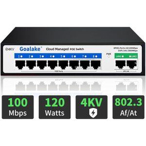 SWITCH - HUB ETHERNET  Goalake Switch Poe+ 10 Ports, Switch Ethernet Géré