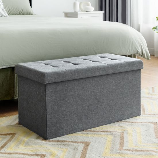 Banc De Rangement Pliable Avec Bac Amovible - Pouf Banquette Gris Clair, Charge 160 Kg, Pour Entrée Ou Salon - 8