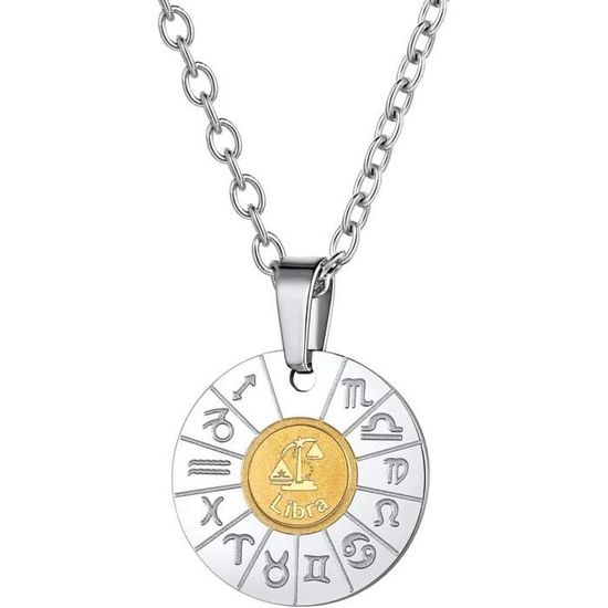 WAPOSV Collier Astrologie Gémeaux – Pendentif Zodiaque Doré, 12 Signes, Bijou Porte-bonheur – Cadeau Homme Femme