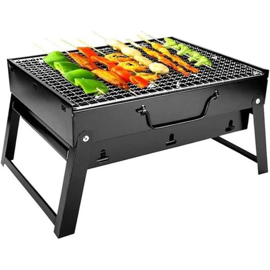 Barbecue Portable Pliable En Acier Inox - Charbon De Bois - Pour Camping Et Pique-nique
