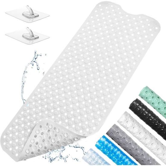 Tapis De Baignoire Antidérapant Massant – PVC, 125 X 36 Cm, Avec 30 Ventouses, Blanc, Lavable