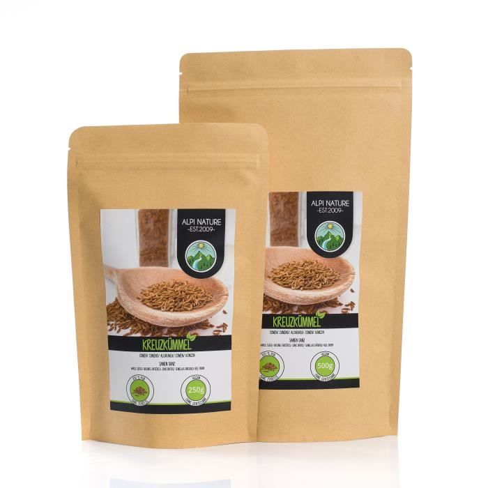 Cumin entier (500g), graines de cumin 100% naturelles, cumin en graines, naturelles sans additifs, végétalien