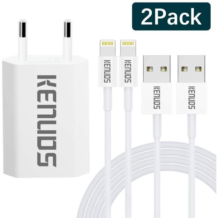 1 Chargeurs + 2 USB Cable Apple 1M, Chargeur Secteur Prise USB, Universel Chargeur Mural pour Apple - KENUOS PRO