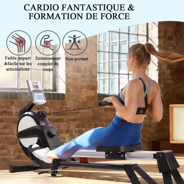 Rameur Magnétique, Rameur d'intérieur avec Console, 15 niveaux de résistance, écran LCD adapté au fitness à domicile