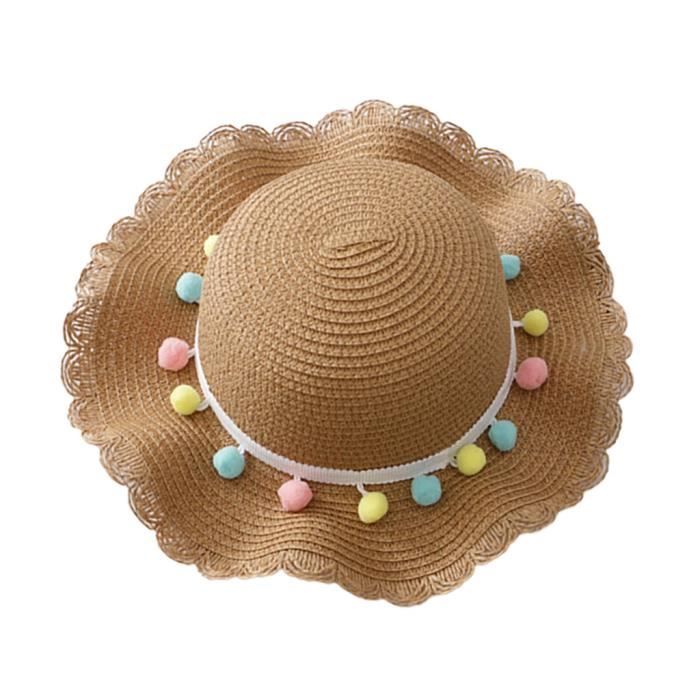 Soins bébéBébé d'été bébé enfants filles respirant soleil gland boules chapeau de paille chapeau de plage WXL90603084KH_sim