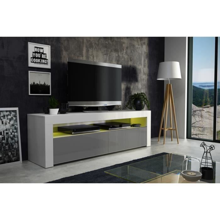 Meuble tv 157 cm blanc mat et gris laqué + led RGB