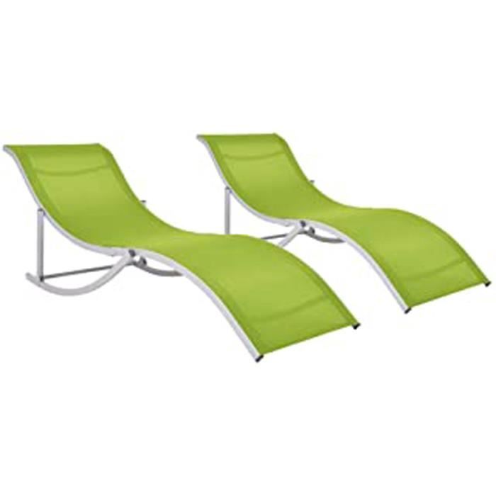 M-ok4 2X Chaises Longues Pliantes Chaise Longue De Jardin Chaise Longue De Terrasse Chaise Longue De Patio Extérieur Vert Textile