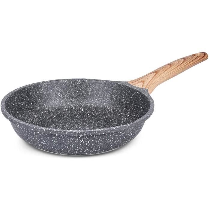 Poêle à Frire Antiadhésive 24CM, Casseroles en Pierre, Revêtement de Granit (Gris, 24CM)