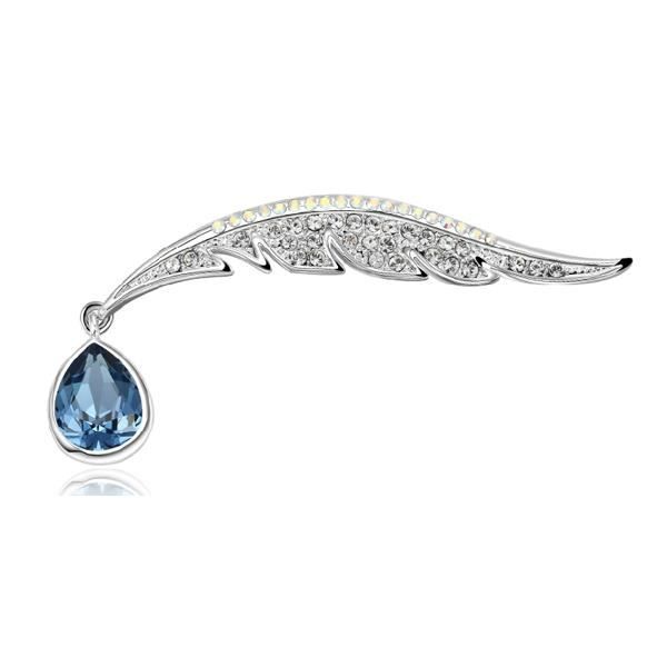 Broche Plume de Paon en Cristal Swarovski Elements Bleu